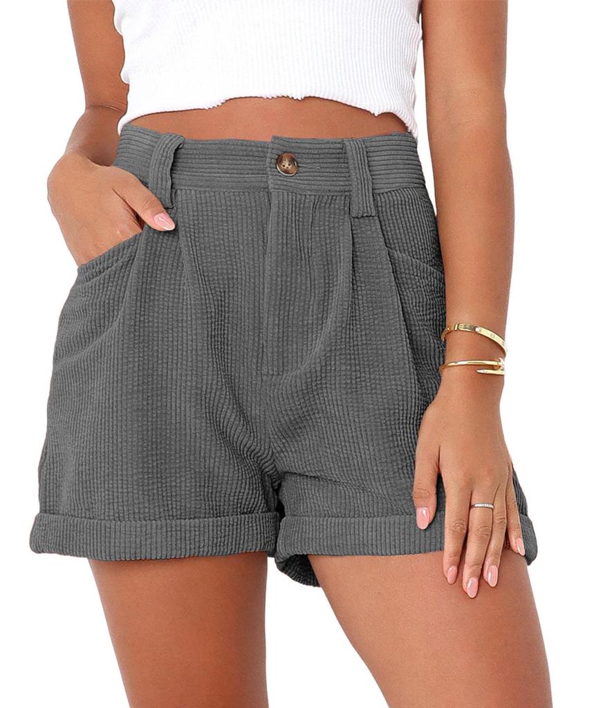 2025 Spring/Summer European & American High Waist Corduroy Loose Shorts for Women