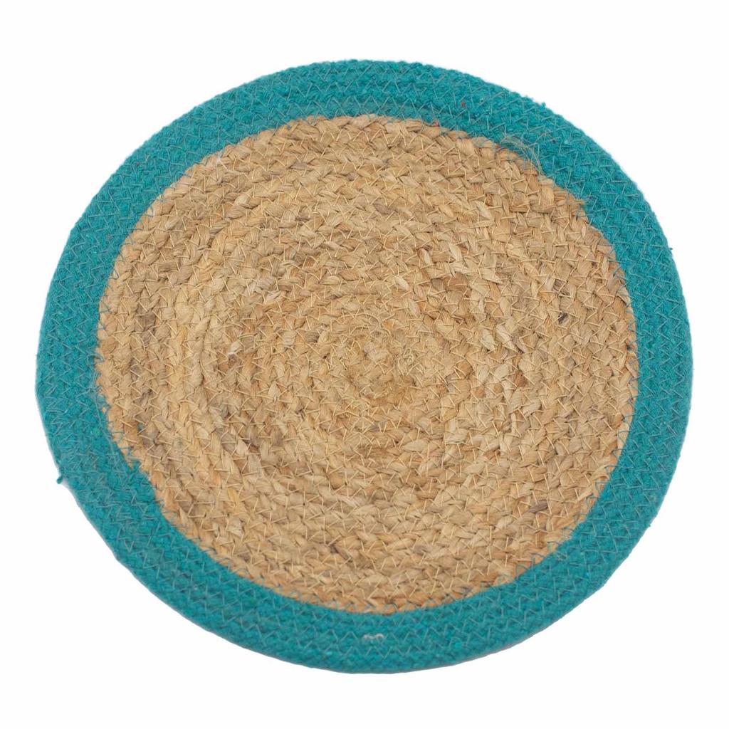 Jute Cotton Placemat 30cm Teal Border