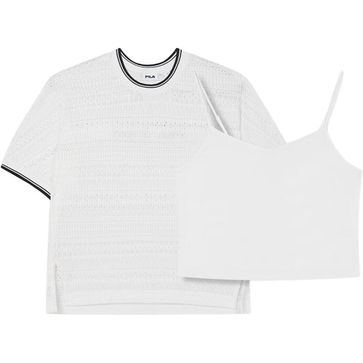 FILA Emerald Soft Comfortable Loose Two-Piece Short Sleeve Knit Set Women tops Cloud-White F11W434106F-WT