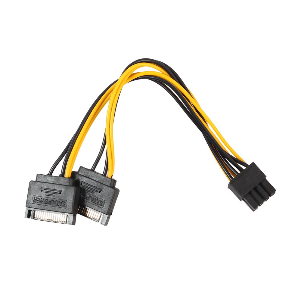 

Dual Two SATA 15 Pin Male to PCI-e 6 Pin Female Video Card Power Cable As Shown A