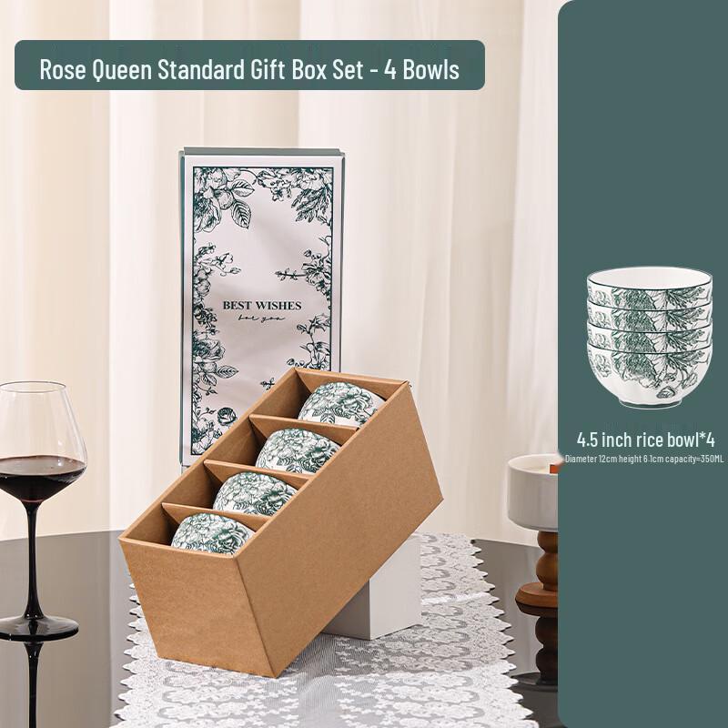 WJ Green Rose Ceramic Dinnerware Set 4 Bowls