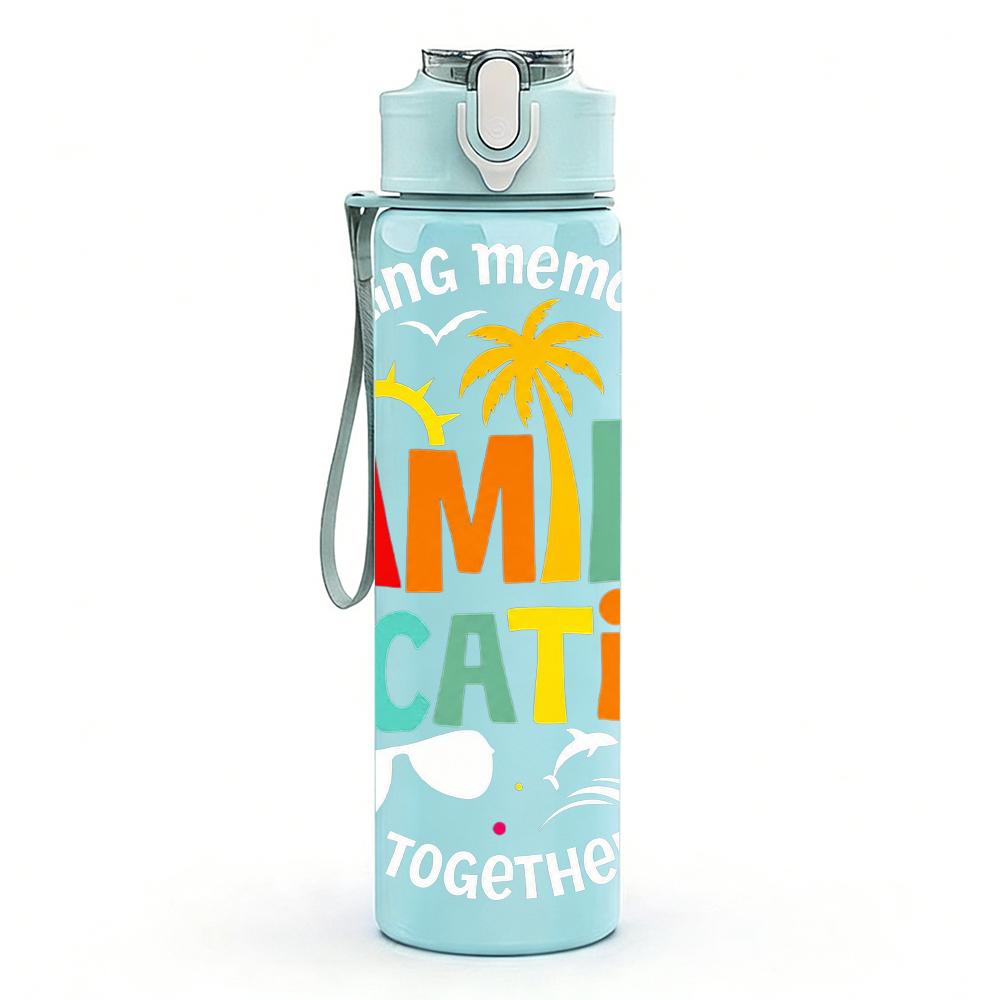 1PC Family Vacation Color Letter Graphic 750ml Color Plastic Water Bottle Leakproof Flip Straw Lid For Sports Office Home Use