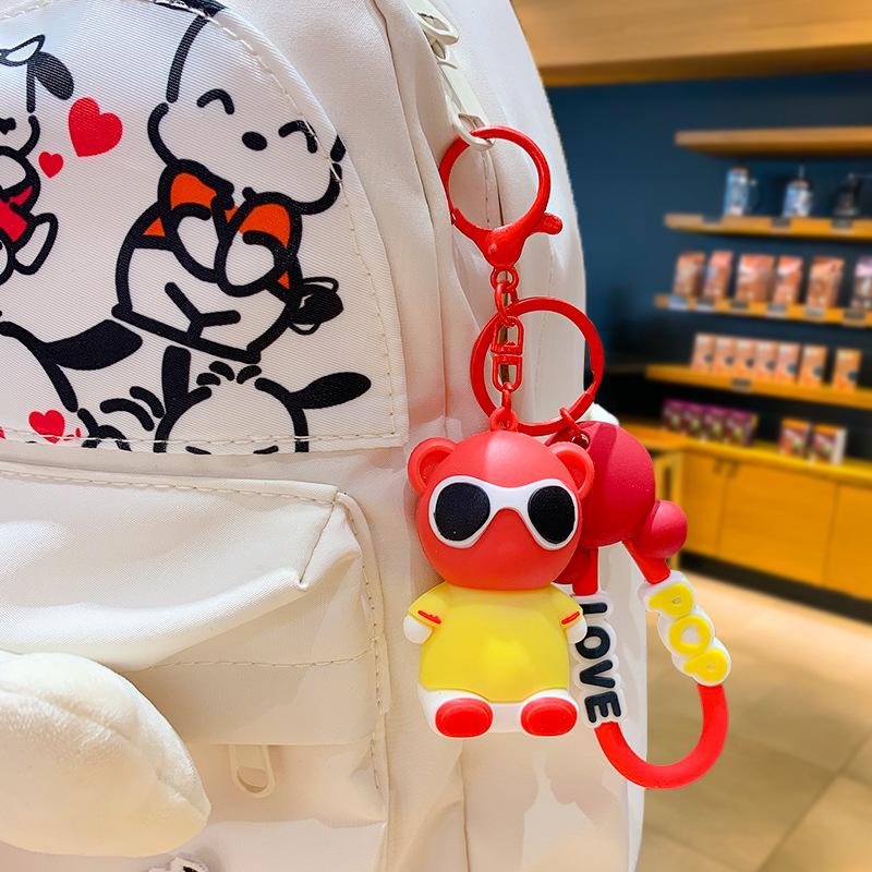 Cute Cartoon Bear Lip Balm Keychain Creative Car Bag Pendant Lovely Doll Key Ring Small Gift