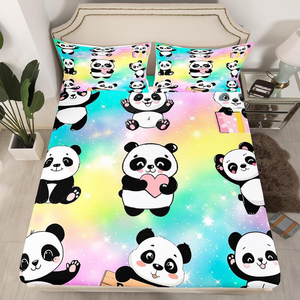 Cute Cartoon Panda Pattern Bed Hat Four-Piece Bedding Set Bedroom Dormitory Bedding Decoration