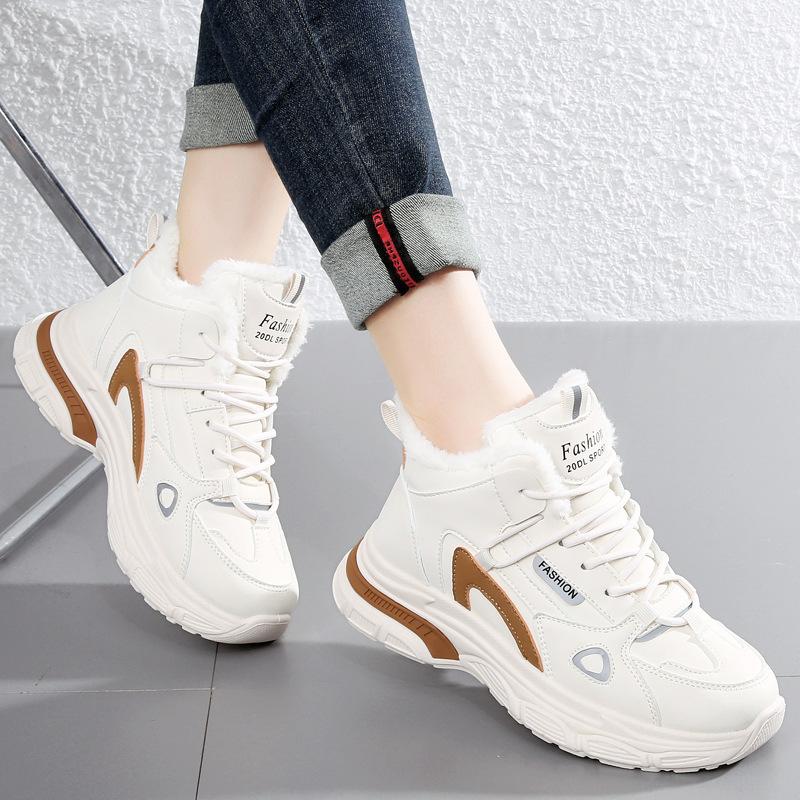 Large size new winter women s cotton shoes with velvet thermal sneakers women s thick soles 36