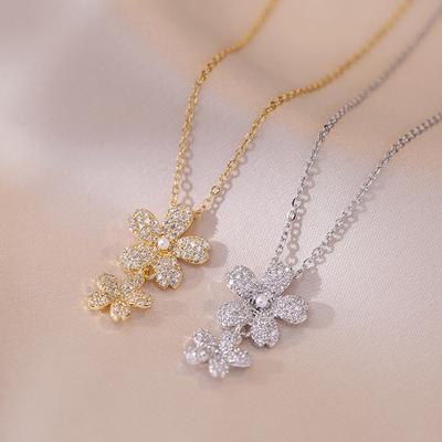 Colar com Pingente de Flor de Zircônia para Mulheres Moderno Hipoalergênico Corrente de Aço Inoxidável Joias Acessórios para Casamento Noivado Festa