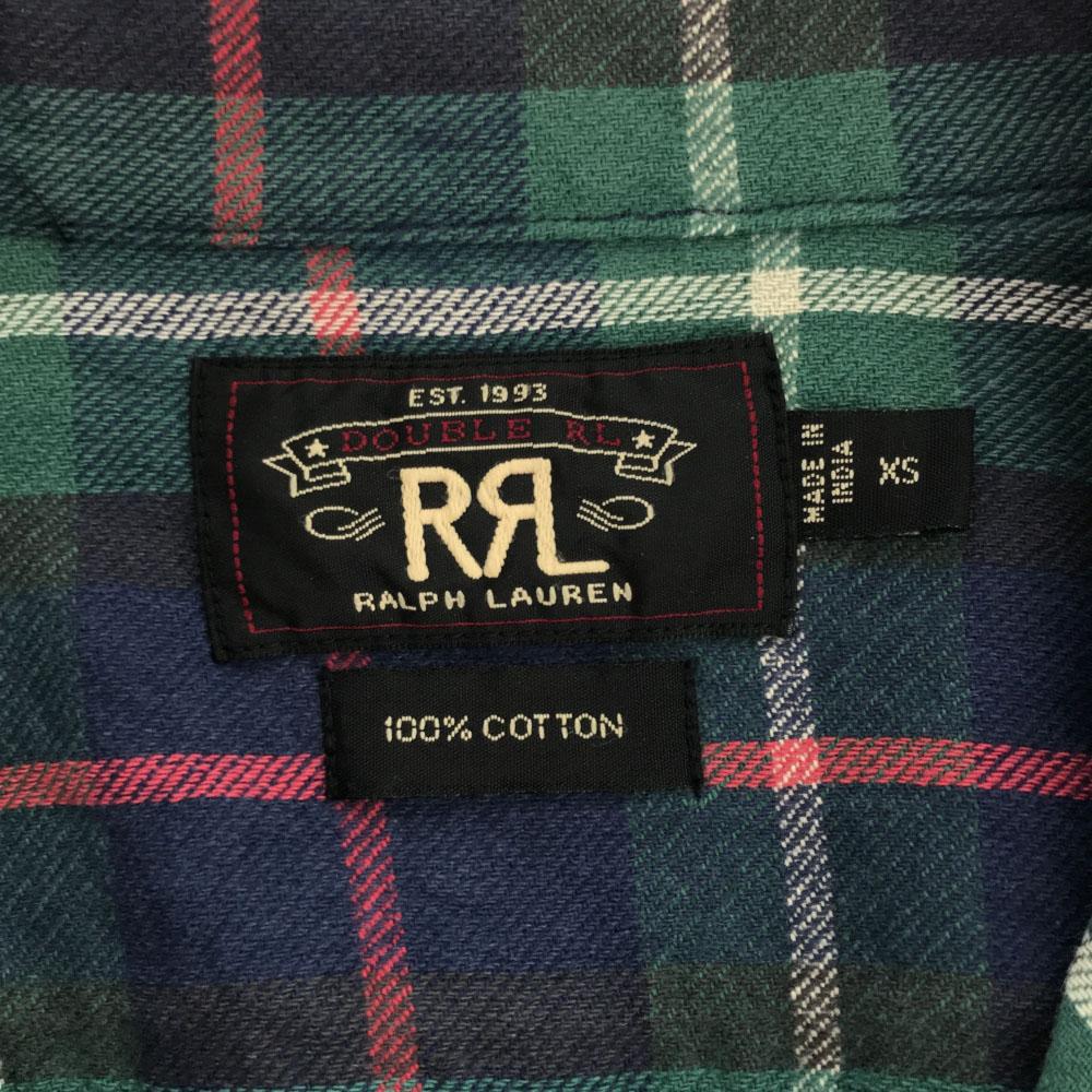 RRL One Star Check Long Sleeve Shirt XS Green System RALPH LAUREN Men's Used
