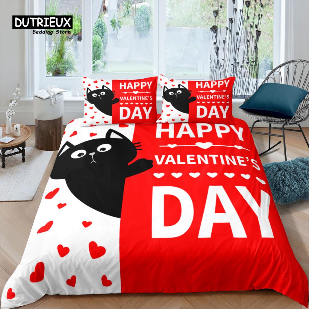Home Living Luxury Cartoon Cat Bedding Set Hearts Duvet Cover Pillowcase Queen and King EU/US/AU/UK Size Comforter Bedding