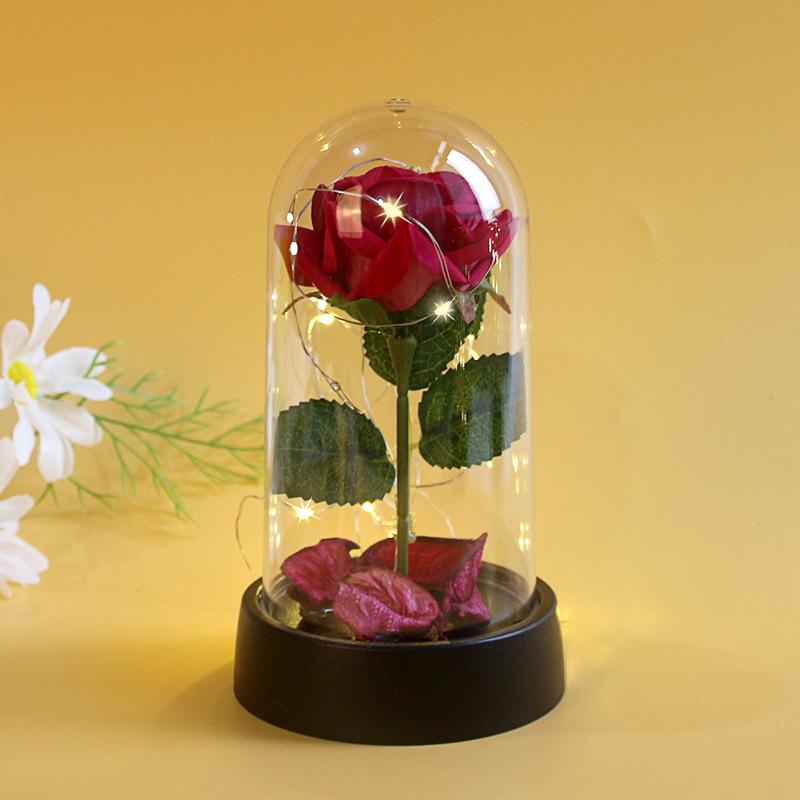 LED light luminous glass plastic cover single simulated rose ornament Valentine's Day gift birthday
