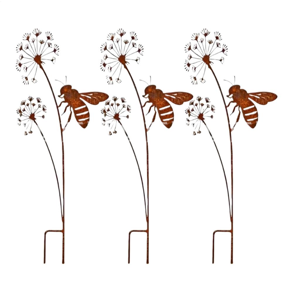Metal Garden Stakes Decorative Rustic Bee Outdoor Metal Art Yard Sign Stake for Backyard Lawn Patio Porch Deck Pathway Walkway