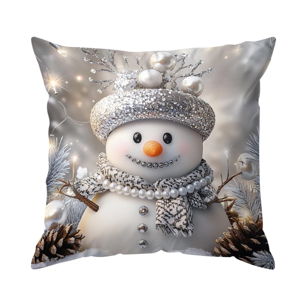 Silver Christmas Theme Pillowcase Printed Polyester 45x45cm Throw Pillowcover Decorative Sofa Cushion Pillowslip Home Decor