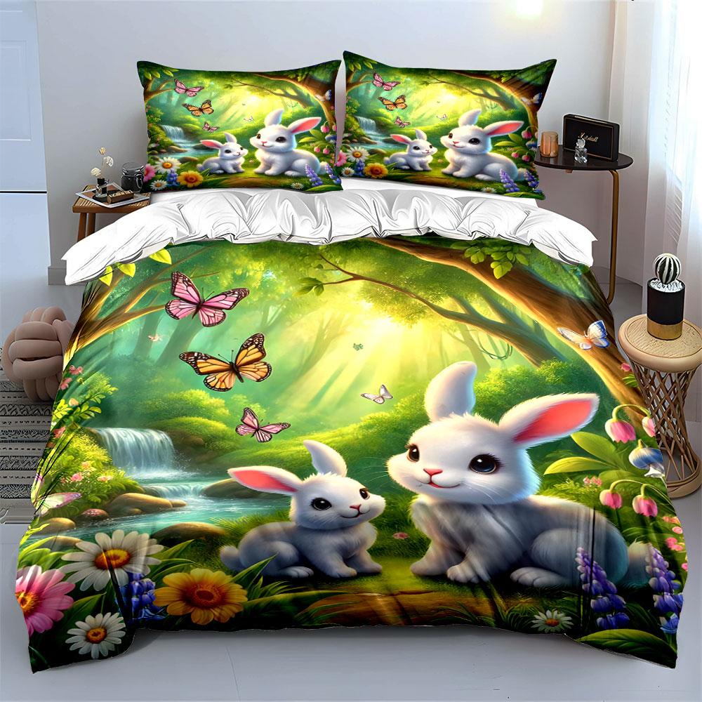 Whimsical Bunny Wonderland Bliss Bedding Sets Duvet Covers Pillowcases(1* Duvet Cover 2* Pillowcases Without Duvet Insert)