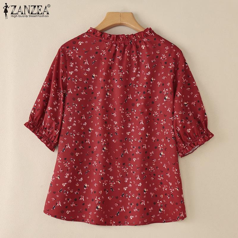 ZANZEA Women Casual Round Neck Short Sleeve Summer Floral Print Blouse