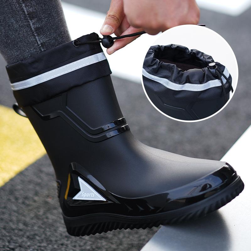 Rain Shoes Men's 2026 New Medium Tube Rain Boots Non-slip and Anti-men's Velvet Rain Shoes