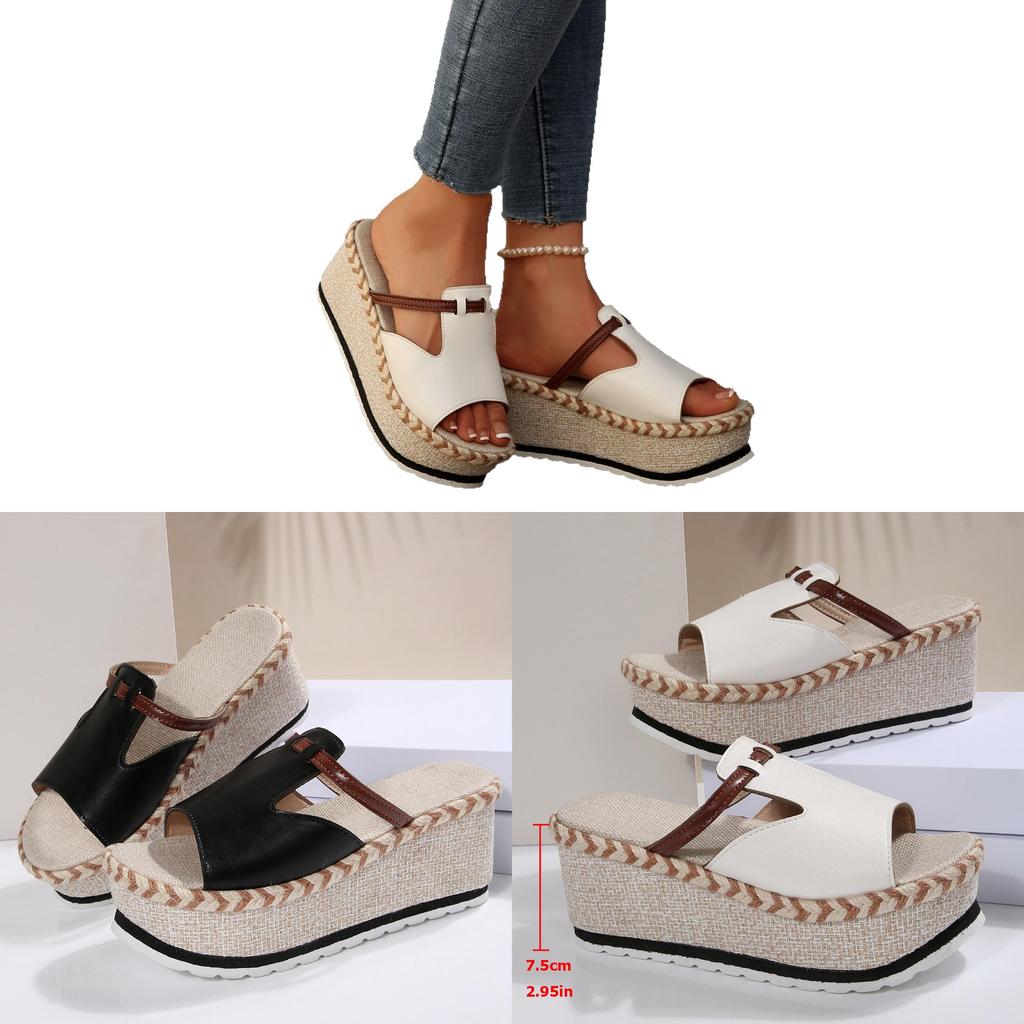 Summer Sole Slip On Sandals For Women With Pu Upper Nonslip Rubber Sole