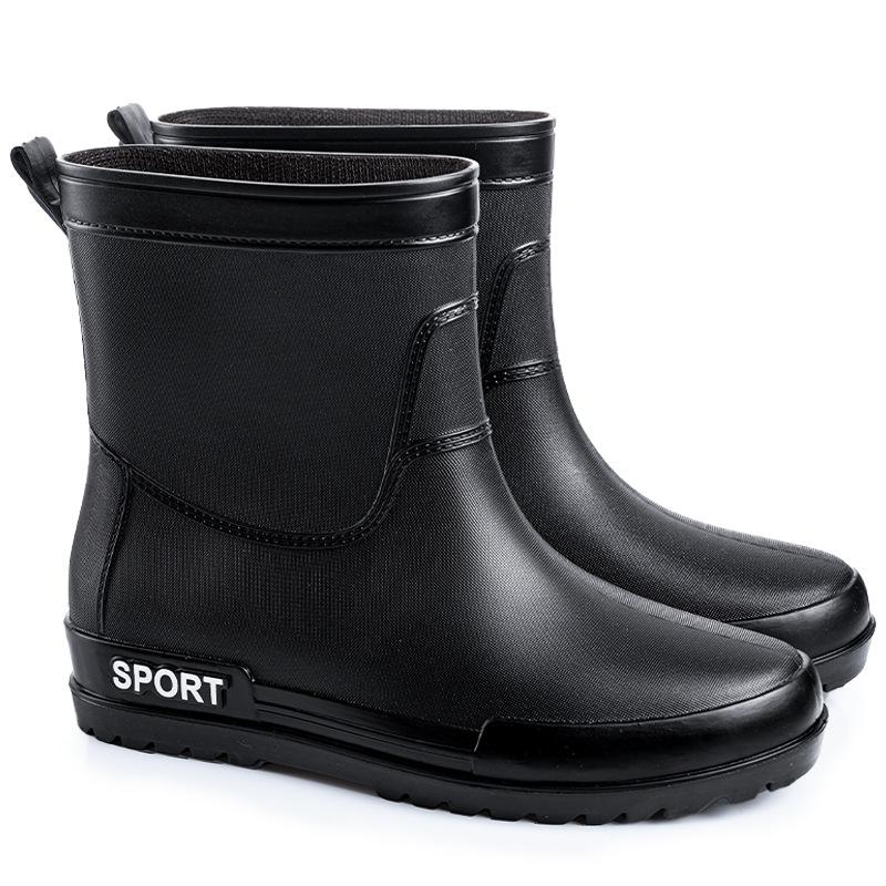 Water shoes rain shoes men's closed elastic bundle waterproof mouth medium tube water boots work rubber shoes velvet cotton warm rain boots