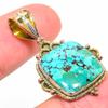 Natural Tibetan Turquoise Two Tone 925 Solid Sterling Silver Pendant 1.50'' Q7q09