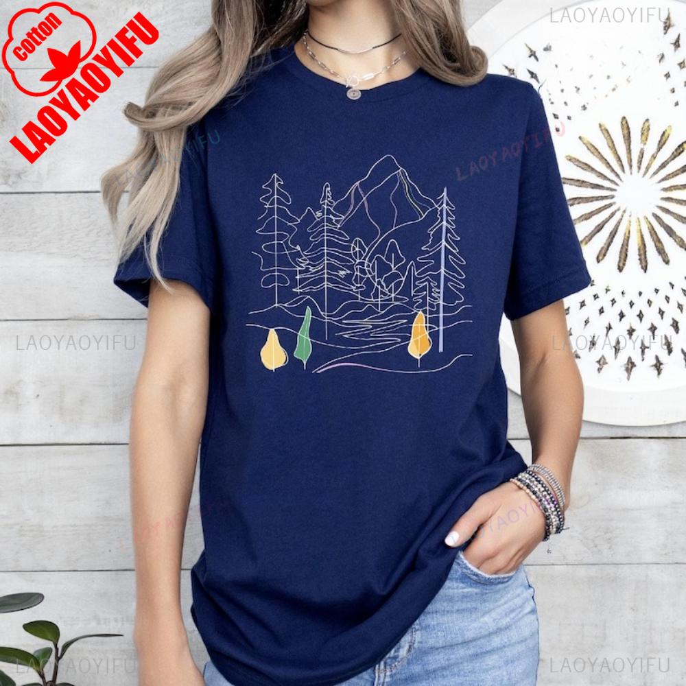 

Минималистичная футболка с изображением горной линии, футболка, вдохновленная природой, футболка для любителя походов по природе, унисекс, женская, простая, повседневная, хлопковые топы S