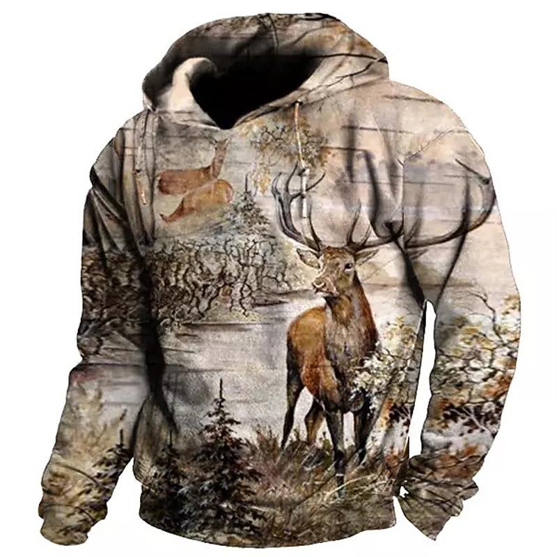 Men's Animal Reindeer Graphic Prints Hoodie Hoodies Sweatshirt Streetwear Designer Long Sleeve Hooded