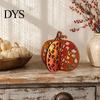 Orange Gradient Wooden Crafts Thanksgiving Pumpkin Decor, Vintage Striped Hollow Carved Ornament Indoor Fireplace Desktop Decor for Home Party, Rustic