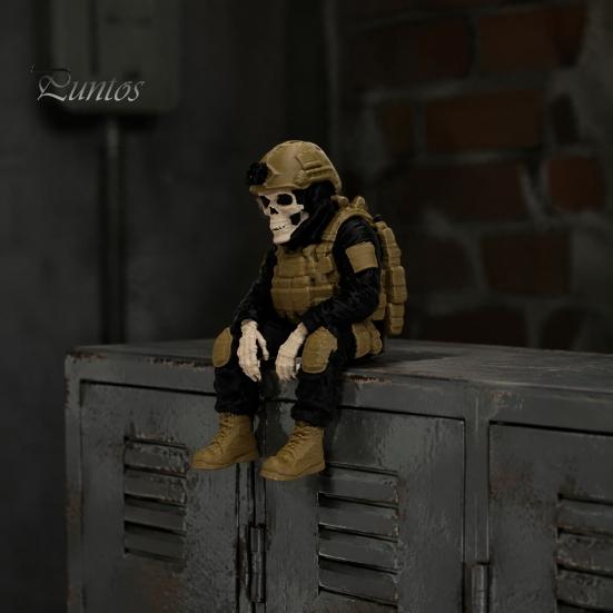 Veteran Retirement Gift 3D Printed Firefighter Skeleton Shelf Sitter, Gothic Fireman Soldier Robed Masculine Office Decor Figurine, Collectible