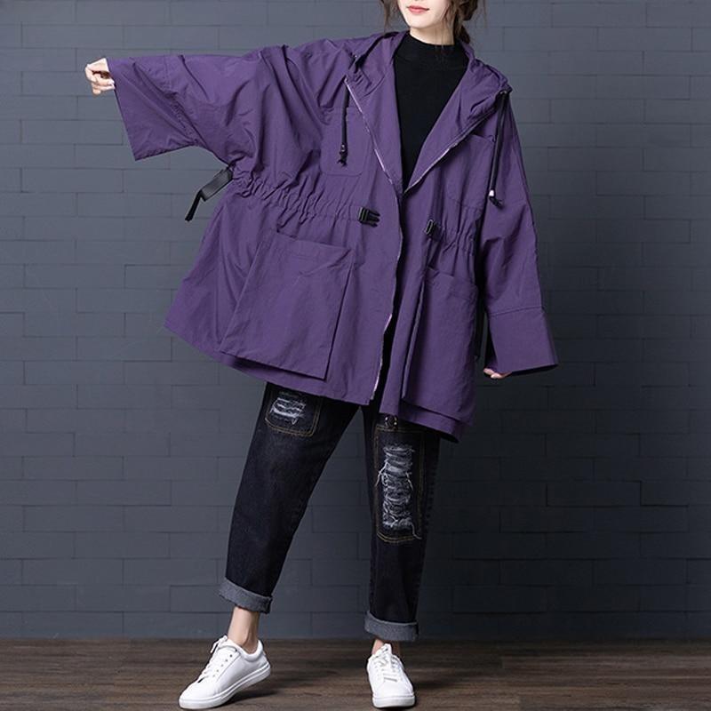

Женская куртка-пальто большого размера, осень-зима 2022, винтажная женская верхняя одежда, свободная одежда большого размера с длинными рукавами и капюшоном 6XL фиолетовый