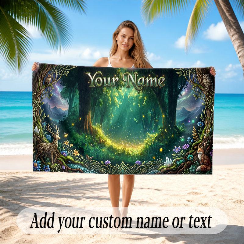 Mushroom Forest Theme Soft Beach Towel Personalized Custom Name Text Towel Portable for Beach Pool Travel