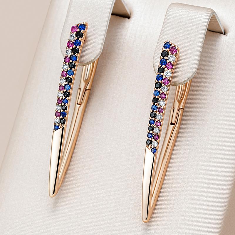 New Best Design Colorful Natural Zircon V Shape Earrings For Women Rose Gold Color All Matching Daily Luxury Jewelry