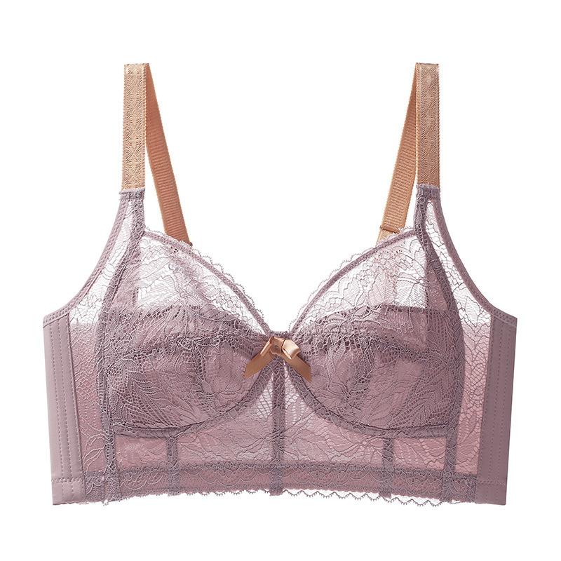 Women Beige Lace Underwire Bra Full Cup Support Lingerie for Large Bust