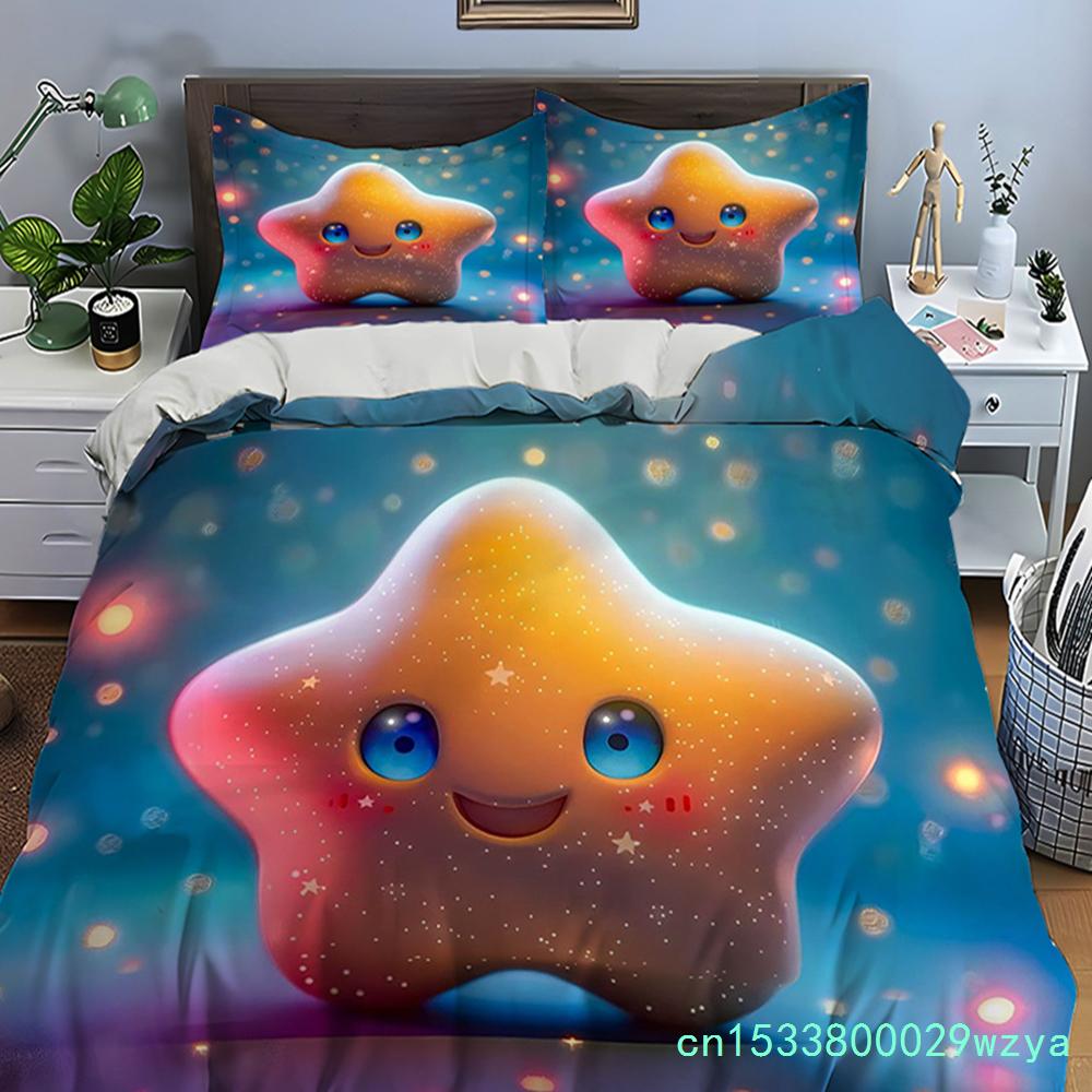 Cute Cartoon Stars Print Bedding Set Duvet Cover 1 Duvet Cover 2 Pillowcases Adult And Kids Bedding Set Luxury Children's Gifts