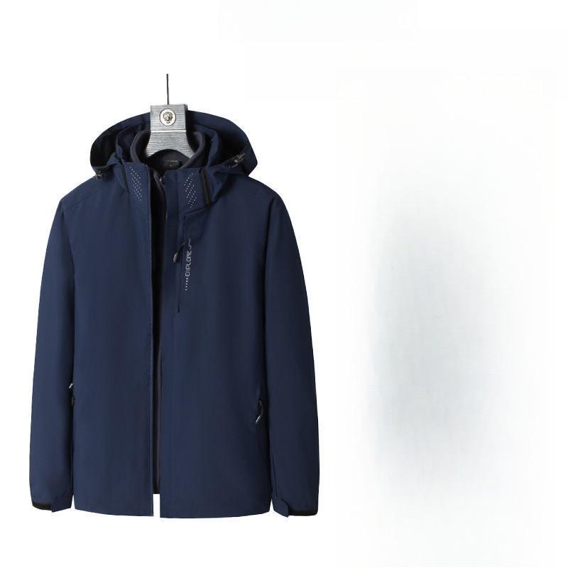 Fleece American jacket men's autumn and winter hooded black outdoor large size windproof trend casual