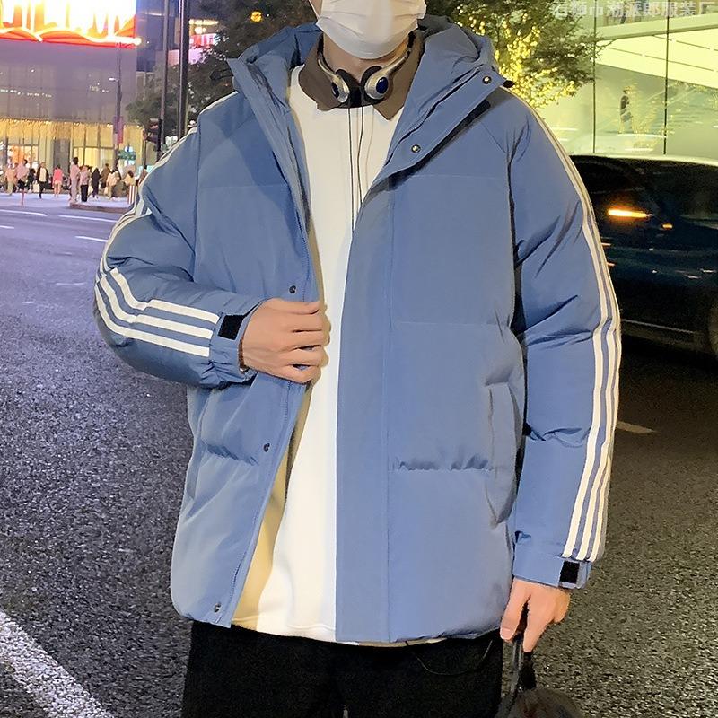 Winter New Hooded Three Bars Loose Cotton-padded Clothes Trendy Short Winter Cotton-padded Jackets Men's Versatile Jackets