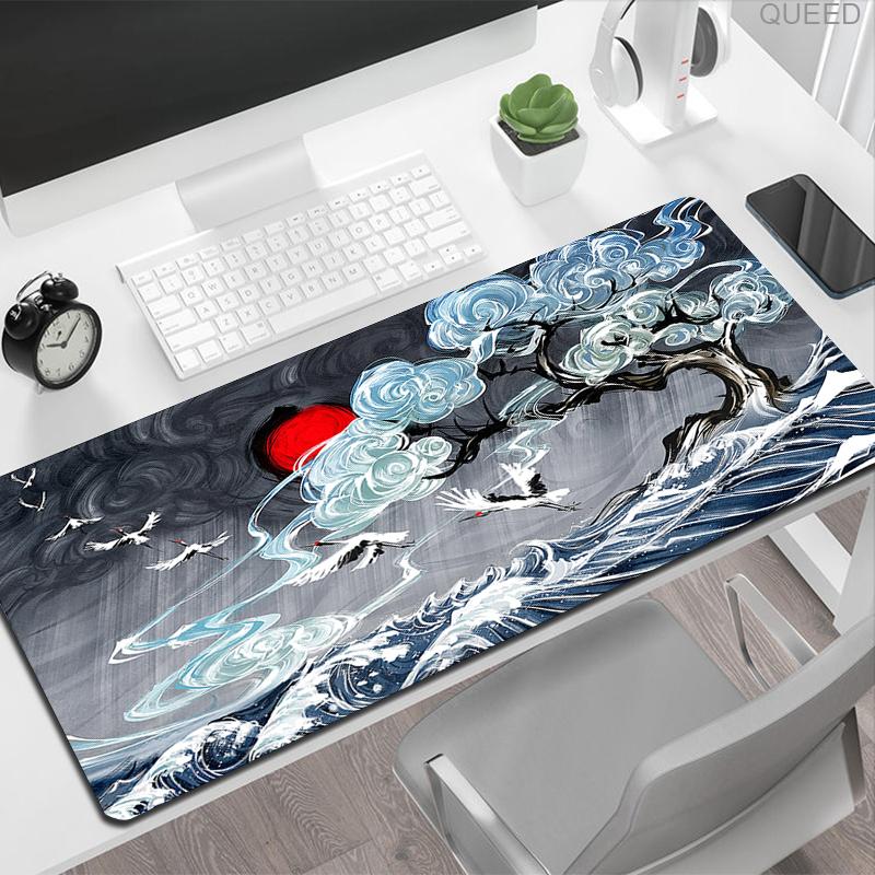 Tappetino per Mouse Japan Art Bianco e Nero Grandi Onde Gaming XL HD Nuovo Tappetino Mouse XXL Tappetino da Gioco Ufficio Computer Antiscivolo Tappetino Grande per Mouse