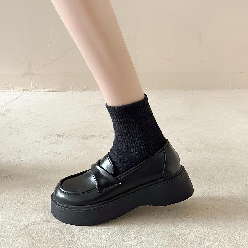 British Style Platform Small Leather Shoes Women's Autumn 2025 New One-pedal Jk Single Shoes Muffin Bottom Loafers Round Head
