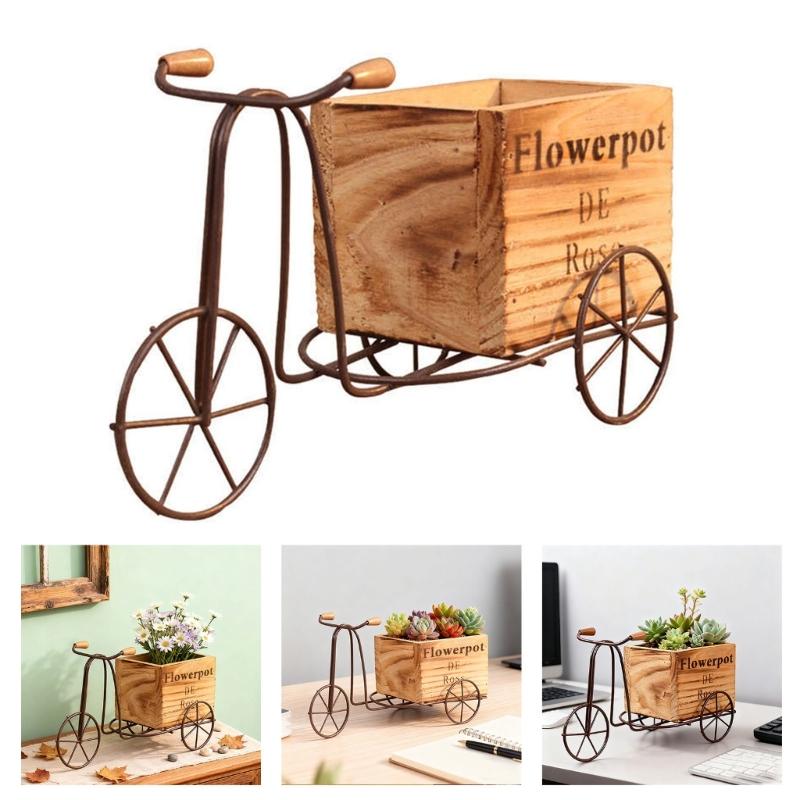 Durable Iron and Wood Bicycles Flower Pot Resistant to Weather for Outdoor Use in Gardens Balconies Long Terms