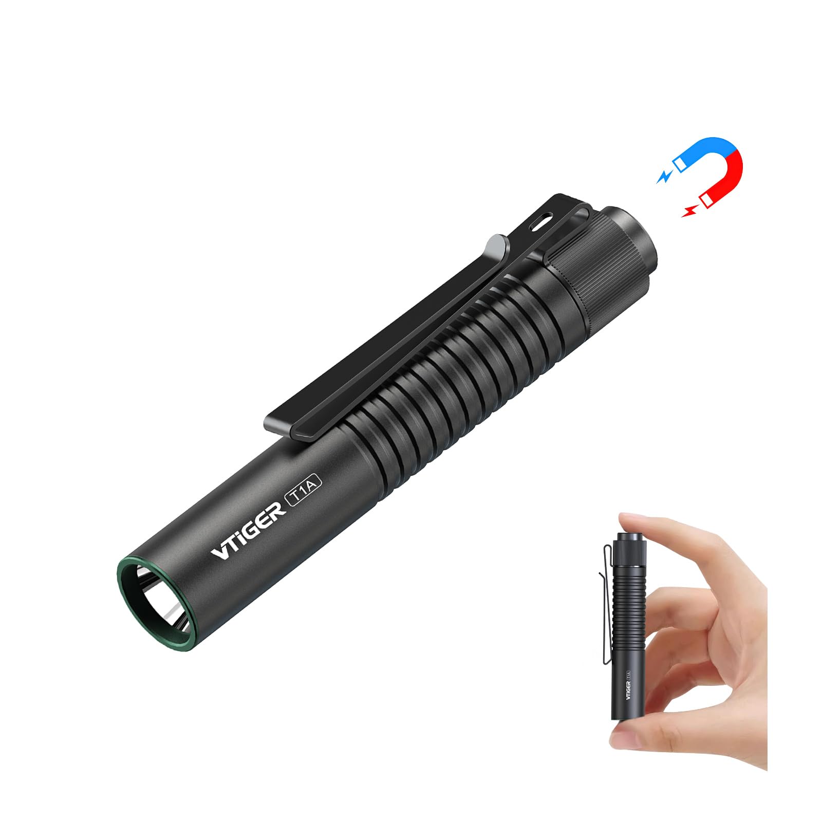 

VTIGER T1A Compact Mini Pocket Flashlight with 1300 Compact AA Rechargeable Lightweight Flashlight with Super Bright Tail Switch and Magnetic Ideal чёрный
