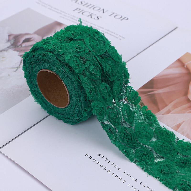 5Yards 3D Rose Flower Embroidered Lace Trim Ribbon Fabric DIY Clothing Accessorie Hand Sewn Wedding Headdress Bow