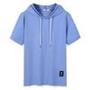 Kunhai Pengyun Men's Trendy Cotton Hooded Short-Sleeve T-Shirt - Loose Fit, Solid Color, Fake Two-Piece Design