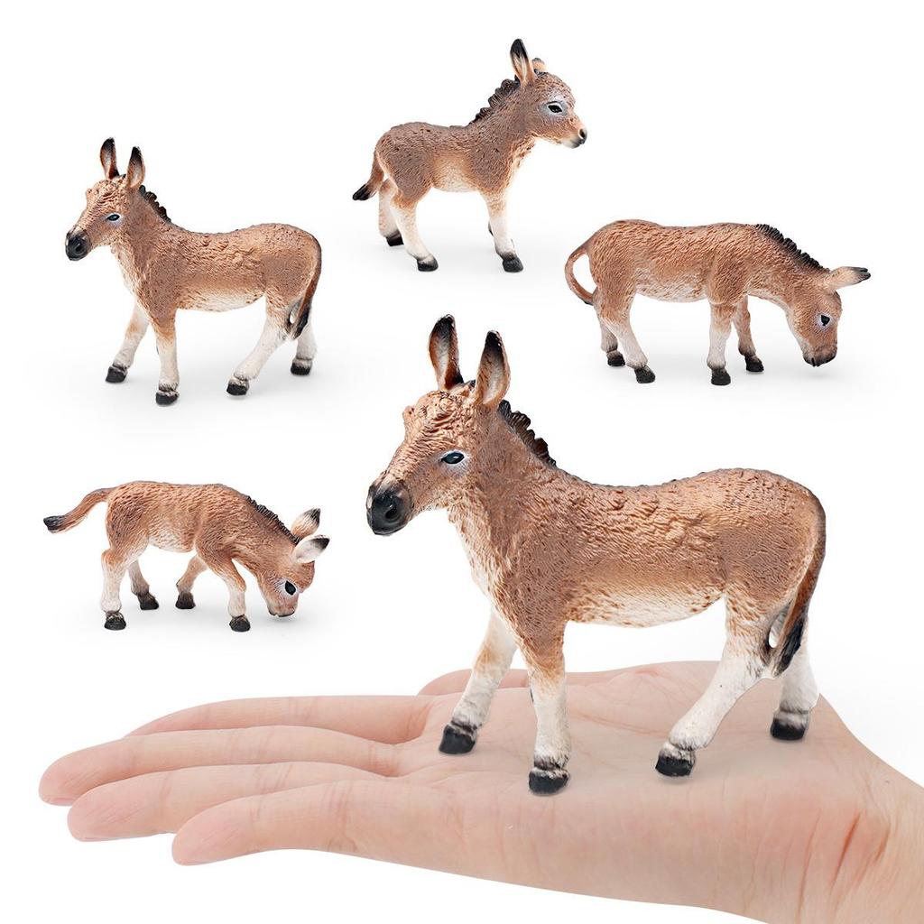 Wild African and Mongolian Donkey Model Set: Male, Female, Foal - Children's Educational Toy