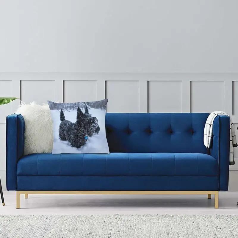 Scottish Terrier In A Winter Snow Throw Pillow CaseHome Decorative Custom Square Scottie Dog Cushion Cover Pillowcover for Sofa
