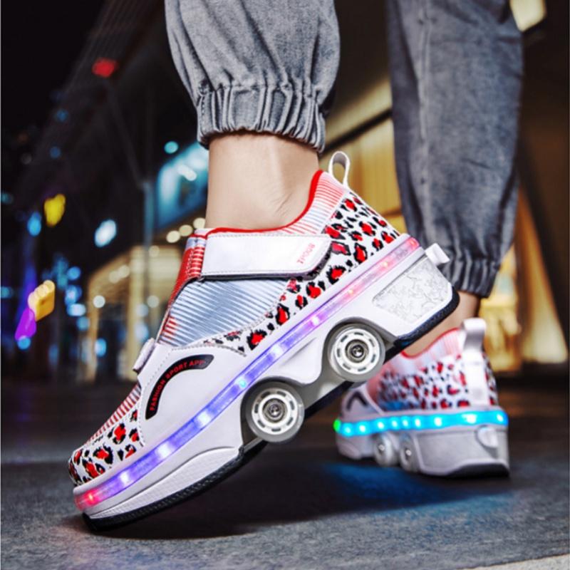 Scarpe a rotelle LED per ragazzi e ragazze con ricarica USB e luci, pattini a rotelle per bambini, scarpe da skateboard casual, scarpe sportive, patti