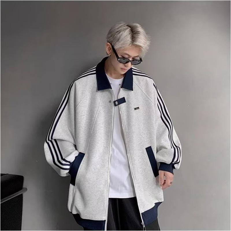 American Splicing Sports Jacket Men's Autumn Heavy Trendy Brand Versatile Couple Jacket High Street Ruffian Striped Baseball Jersey