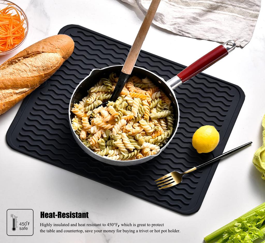 Silicone Dish Drying Mat, Non-Slip Easy Clean Sink Mat Large Heat-resistant Dish Drainer Mat for Kitchen Counter, Sink, Refriger