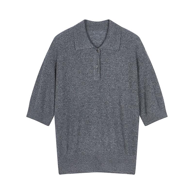LESS Polo Collar Mid-Sleeve Cashmere Pullover
