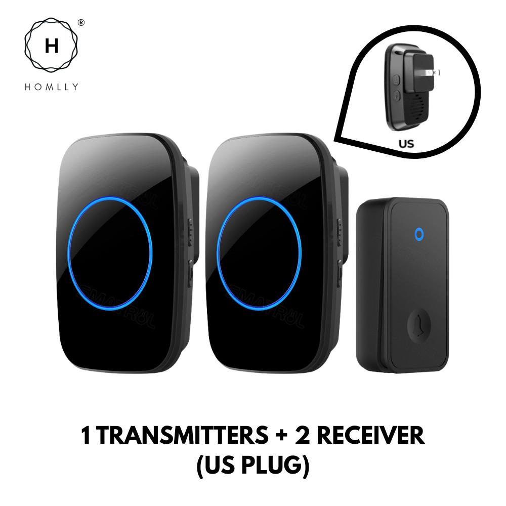 HOMLLY Self-Powered Wireless Waterproof Electric Door Bells with 60 Chimes & 5-Level Volume LED Flash