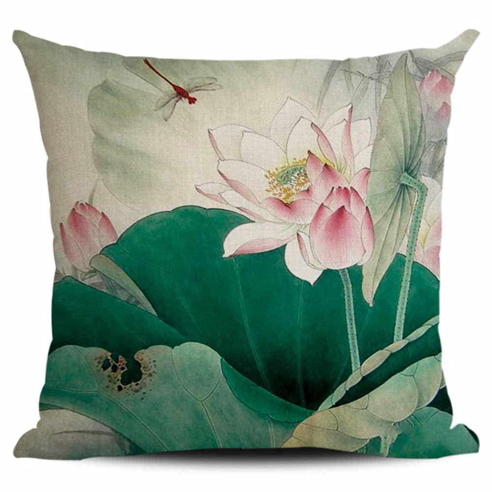 Lotus carp linen Doublesided Printed pillow cover Short plush Suitable living rooms bedrooms sofas throw cushion cover