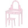 Kids Vanity Table Set 2 In 1 with Stool for Girls 3-6 Pink