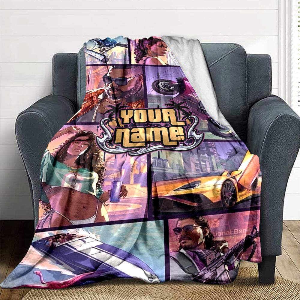 Gta Customize Your Name Blanket Cozy Personalized Blanket Durable Comfort Throw For Picnics Office Bedding Office Chair All-Season Use