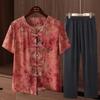 Women's Mid-Aged Summer Breathable Stand-Collar Shirt Set