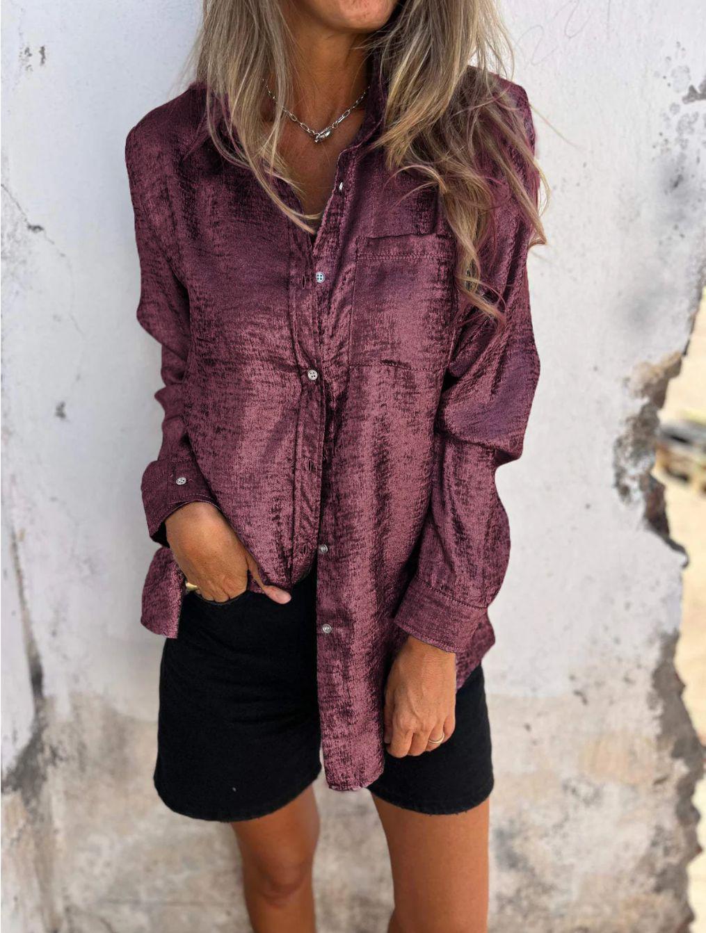

2026 European & American Spring Collection: Women s Casual Suede Lapel Shirt S вино красного